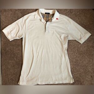 Burberry London Polo Shirt Men’s Large Cream White Nova Check
